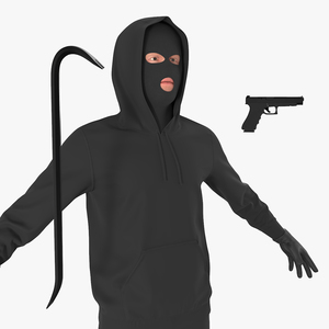 Burglar Character with Crowbar and Handgun 3D