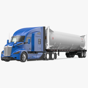 Kenworth Truck with LNG Semi Trailer Gas Tank Rigged 3D