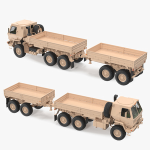Oshkosh FMTV Cargo Truck 6x6 with Drop Side Trailer M1092 Sand 3D
