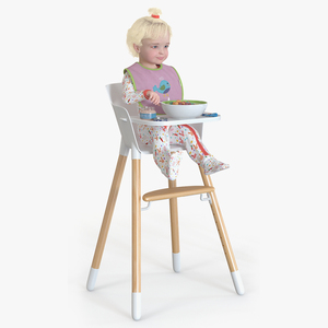 Little Girl Eating in High Chair 3D