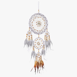 Dreamcatcher with Feathers and Beads Five Rings 3D