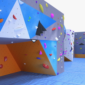 Big Bouldering Climbing Wall with Sports Mat 3D model