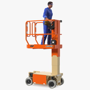 3D model Electrician Worker with JLG 1230ES Vertical Mast Lift Rigged