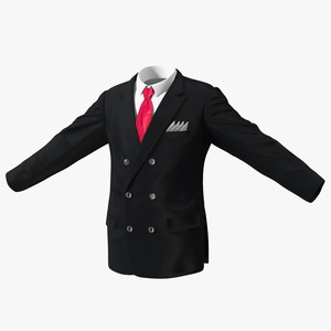 3D Black Suit Jacket and Red Necktie model