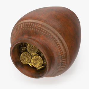 3D Old Clay Pot Full of Gold Coins