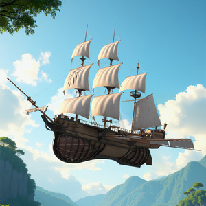 Fantasy Flying Sailing Ship 3D