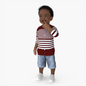 Little African Boy Light Skin in Summer Outfit Rigged for Maya 3D