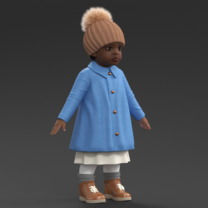 3D Black Baby Girl Light Skin Outdoor Style A-Pose Fur