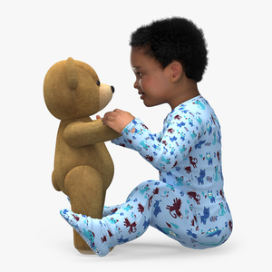 Dark Skinned Baby Boy with Teddy Bear 3D