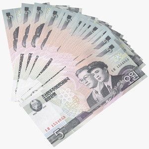 3D Fan Shaped North Korea 5 Won Banknotes model