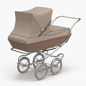 3D Antique Baby Sleeping Carriage Unfolded Canopy