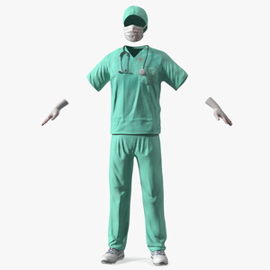 3D Blue Emergency Surgeon Costume Scrubs Blood Stained