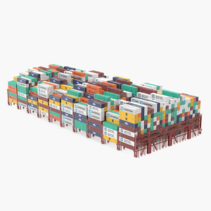 Colorful Maersk Cargo Shipping Containers Stacked 3D model