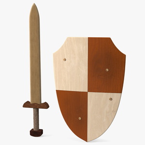 Toy Wooden Sword and Shield 3D