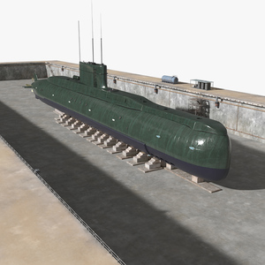 Combat Semi Heavy Submarine in Dry Dock 3D model