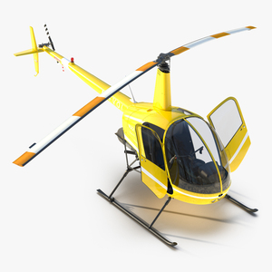 Helicopter Robinson R22 Rigged Yellow 3D