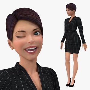 3D model Cartoon Young Girl Office Clothes Rigged