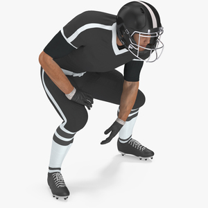 3D Crouching American Football Player Black Uniform model