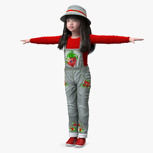 3D Realistic Asian Girl Child in Street Clothes Rigged