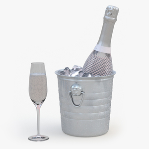 3D Sparkling Wine Freixenet Rose in a Bucket of Ice model