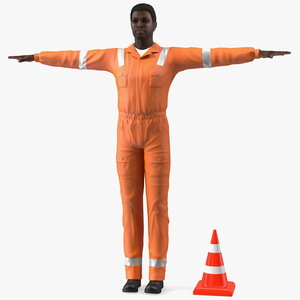 3D model African American Road Worker T Pose