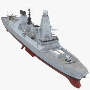 3D Royal Navy Type 45 Destroyer with AW101 Helicopter Rigged for Cinema 4D