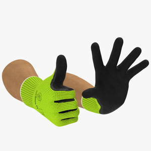 3D model Hands in Safety Work Gloves Green Rigged