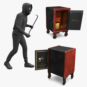 Burglar with Crowbar and Gold in Safe 3D