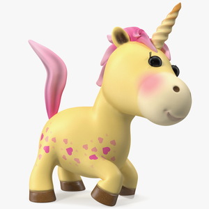 Yellow Cartoon Unicorn Rigged 3D model