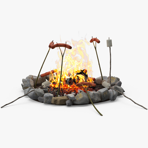 3D Grilled Sausages on Campfire model