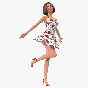 Cartoon Young Girl Romantic Dress Standing Pose 3D