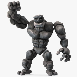 3D model Cartoon Character Gray Stone Golem Happy Pose