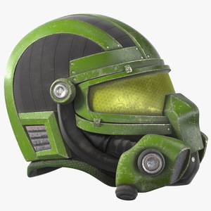 3D SciFi Helmet Green Scratches model