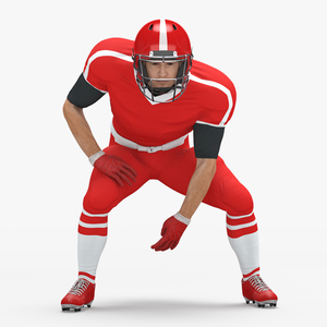 3D Crouching American Football Player Red Uniform