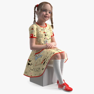 3D Sitting Child Girl Everyday Style model