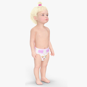 3D Toddler Girl in Diaper Standing