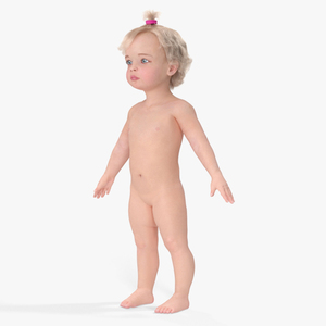 3D model Baby Girl A-Pose Fur