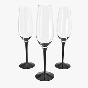 Black Stem Champagne Flute Empty 3D