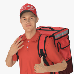 3D Delivery Man Wearing Donald Trump Cap Fur Rigged model