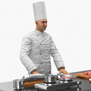 3D Chef with Cooking Station and Products model