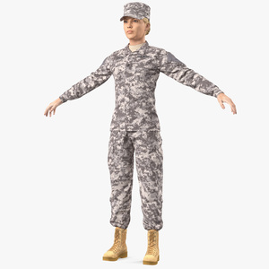 3D Female Soldier Military ACU Fur Rigged model