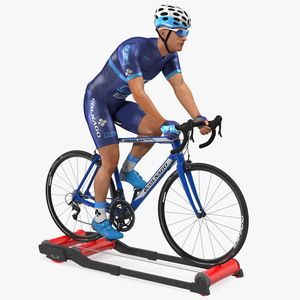 3D model Athlete Cyclist Riding Roller Platform Rigged