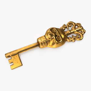 3D Ornate Skull Gothic Key Gold model