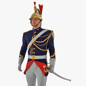 3D French Republican Guard Standing Pose with Fur