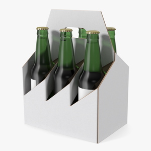 Cardboard Carrier Box with Beer Bottles 3D model