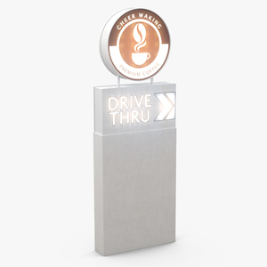 3D model Round Coffee Shop Drive Thru Signage Light On