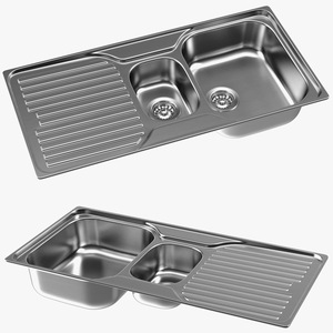 3D model Double Bowl Kitchen Sink with Drainboard