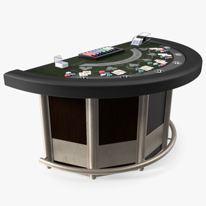 Blackjack Table with Cards  and Chips 3D