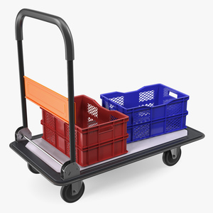 Folding Handle Trolley with Crates 3D model