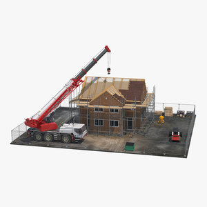 3D Private House Construction with Equipment